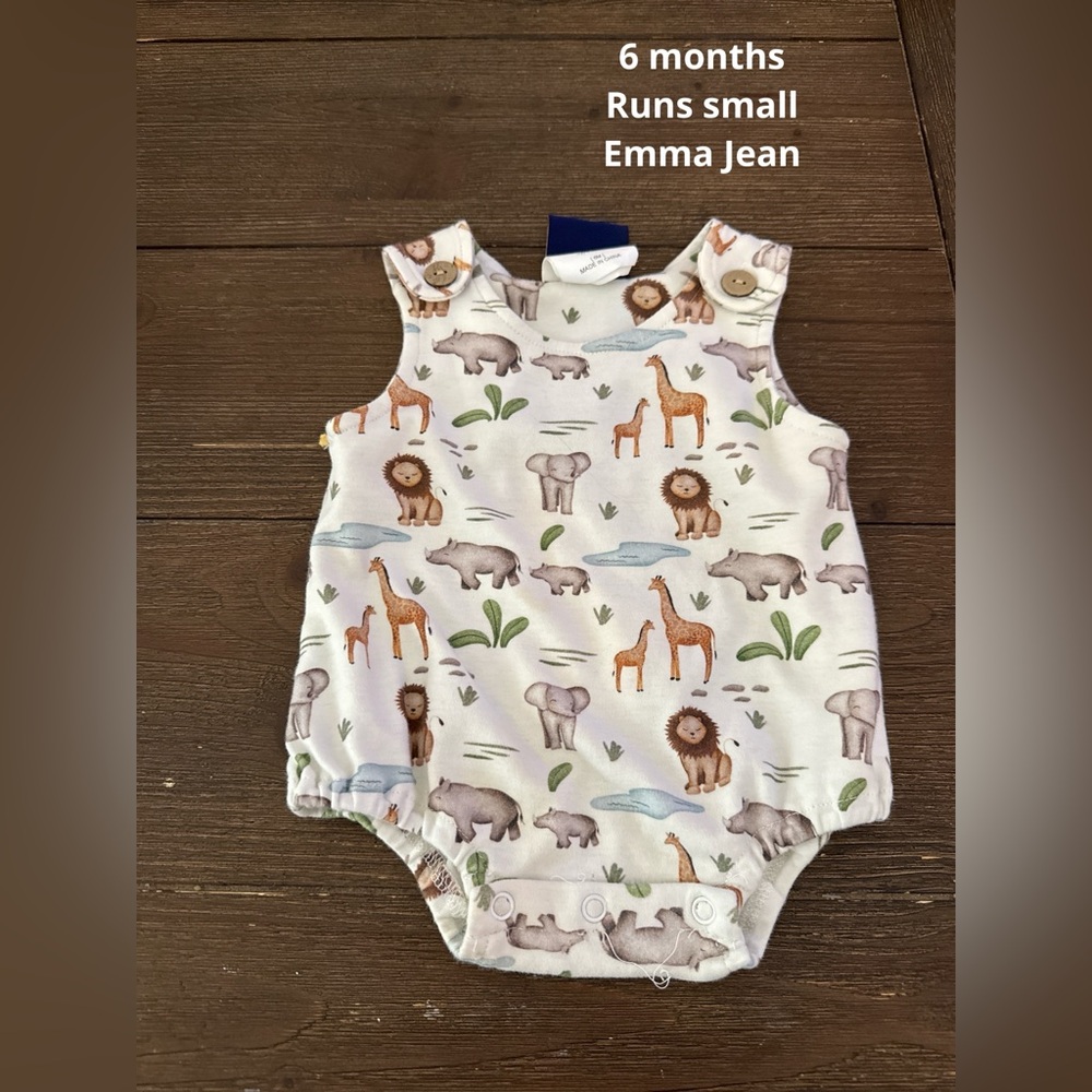 Emma Jean animals onesie . Size 6 months runs small